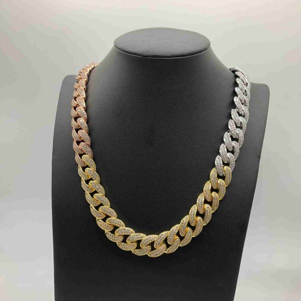 

full iced 3 tone hiphop 18k gold plated cuban chain, Silver