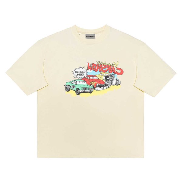 

wholesale designer t shirt for sale chaopai short sleeve noeasy g allery d ept auto story classic car print high weight high street t shirt, White;black