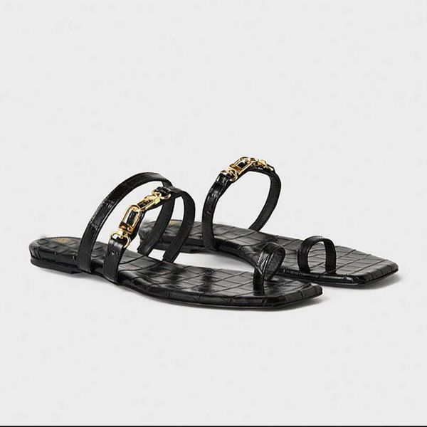

toteme shoes french sandals slipper summer new fashion casual minimalist genuine leather slipper crocodile pattern flat bottom pullover toe