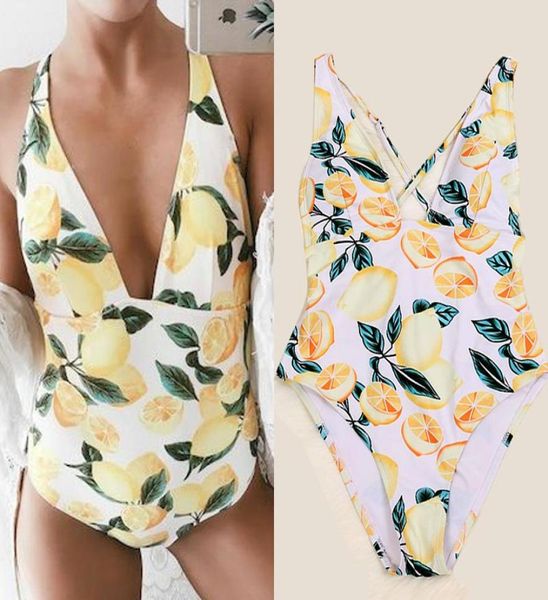 

onepiece suits lemon print one piece swimsuit women bathing suit 2021 brand vneck swimwear plus size xl push up padded bra 3938668
