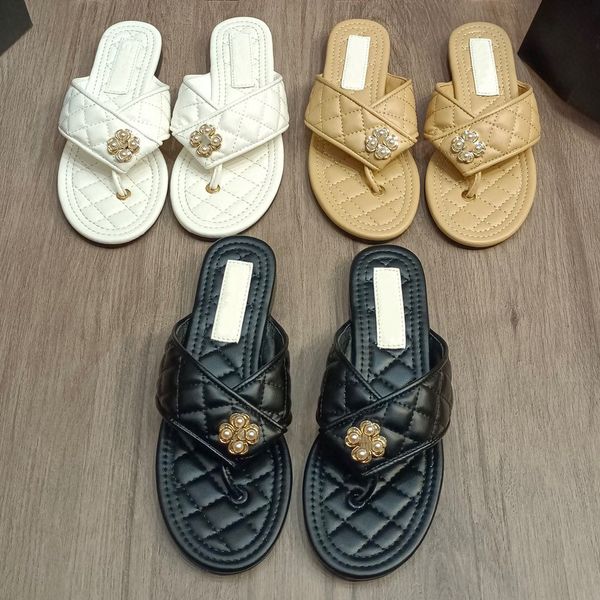 

designer's new summer little fragrance flip-flops leather diamond flat sandals casual wear beach flip flops, Black