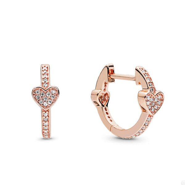 

18k rose gold love heart hoop earrings for pandora crystal diamond pave earrings designer jewelry for women girls luxury love earrings with, Golden;silver