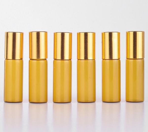 

30pcslot 5ml glass perfume bottles brown refillable roll on bottles for essential oils glass vials with steel or glass roller6850066