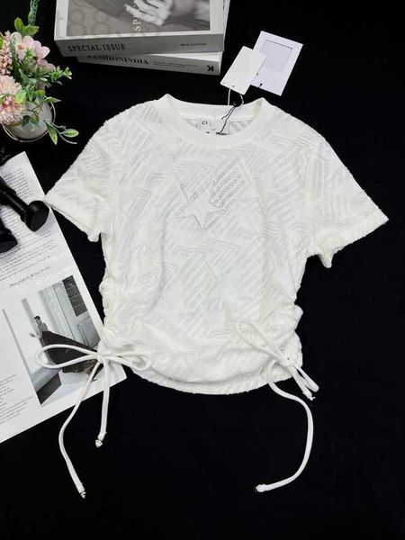 

women's t-shirt designer 23 summer new temperament age reducing burn pentagram drill round neck short sleeve 059k, White