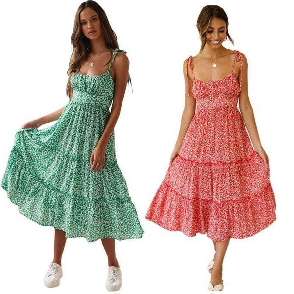 

summer womens dress vintage printed strap sleeveless swing, Black;gray