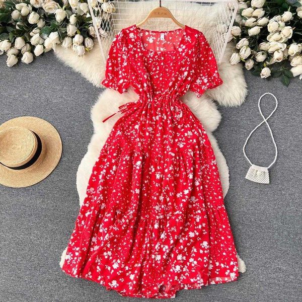 

summer travel holiday dresses style retro minority design print dress for women waist controlled large hem a line, Black;gray
