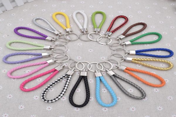 

pu handwoven keyring men women leather rope keychain couple key ring car key chain women bags pendant multicolors promot3148559, Silver