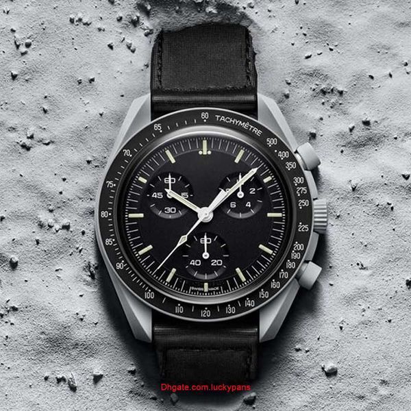

designer r olaxs watches bioceramic planet moon quarz watch mission to mercury 42mm full function chronograph luxury mens couple joint name, Slivery;black