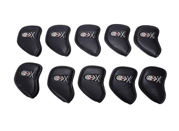 

10 pcs thick pu black golf skull iron headcover sets club head cover9640248