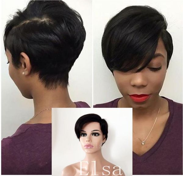 

human hair pixie cut wig with lace front brazilian straight short humanhair wigs for black women short bob pre plucked bleached kn7169164, Black;brown