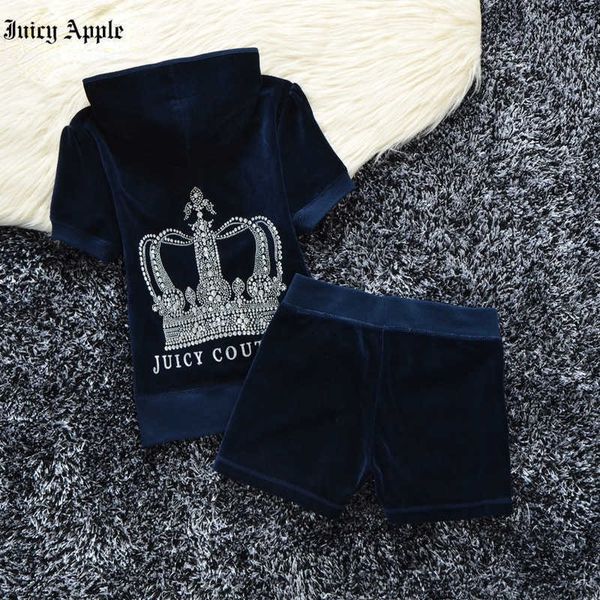

juicy apple tracksuit women summer sports suit two pieces sets women's casual zipper hooded and shorts set woman clothing, Gray