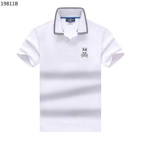 

men's skull rabbit psychobunny polo shirt flocking printing cartoon embroidery pattern short sleeve fashion brand casual men and women, White;black