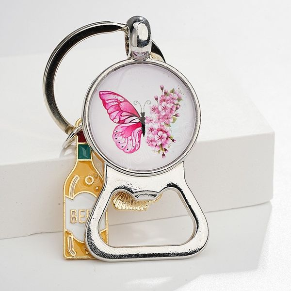 

butterfly print keychains metal bottle opener key rings aluminum heat transfer keychains for men beer bottle pendant, Silver