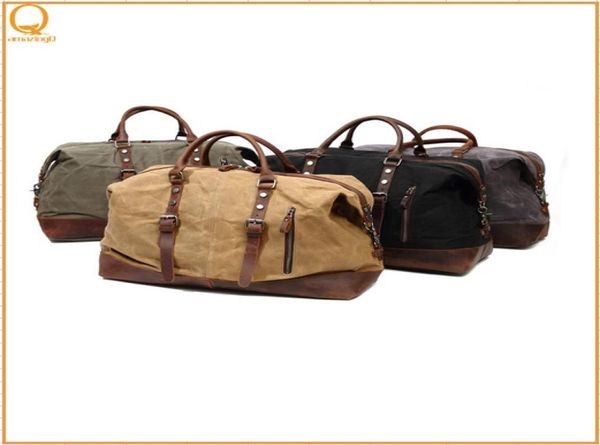 

amazingq carry on luggage men travel bags waterproof canvas mens duffle bag leather large capacity weekender overnigh5986352