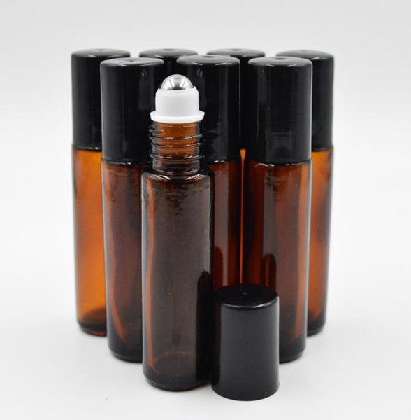 

10ml 13oz thick amber glass roll on bottle essential oil empty aromatherapy perfume bottle metal roller ball by dhl ship8421544