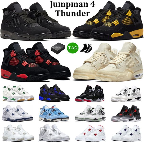 

jumpman 4 basketball shoes men women 4s black cat yellow red thunder pine green military black bred midnight navy mens trainers outdoor snea, White;red