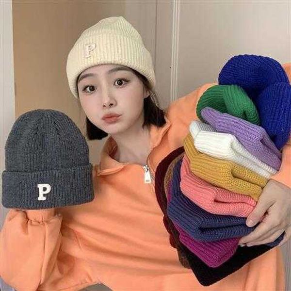 

fashion designer luxury brand snail crawling home net red p letter wool cap female autumn and winter korean version student knitted hat cold, Blue;gray