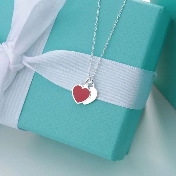 

designer single peach heart necklace woman stainless steel blue pink green pendant luxury jewelry valentine's day christmas gift wholes, Silver