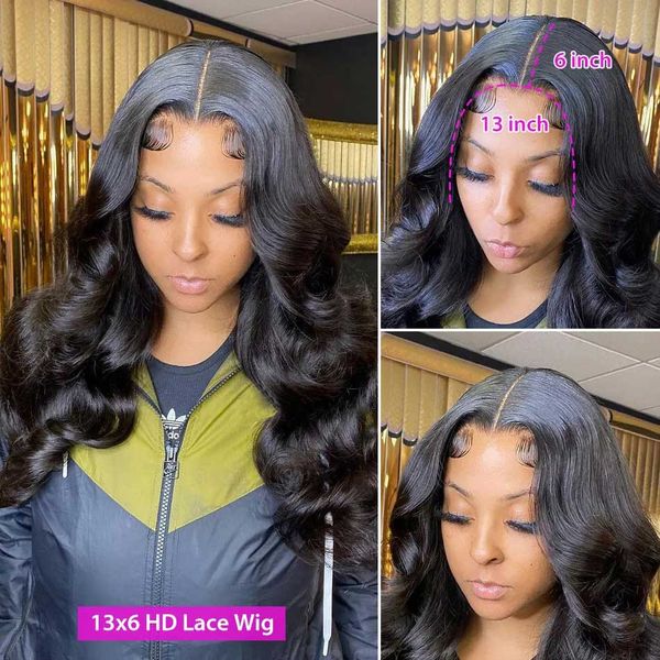 

full lace body wave lace front wigs for women guleless human hair woman 30 inch 13x4 13x6 loose deep wave frontal wig, Black;brown