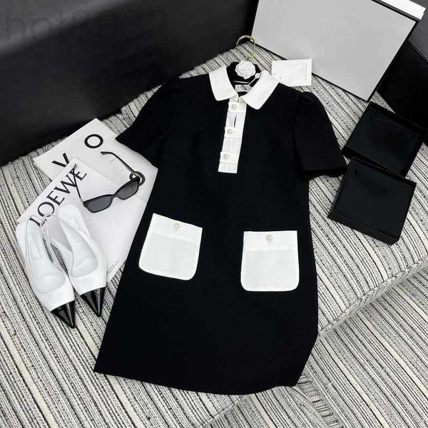 

urban dresses designer 23 spring/summer new style celebrity slim and reduced age contrast beaded polo neck short sleeve dress 22lk, White;black