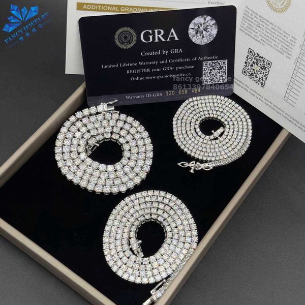 

wholesale price pass diamond test 2mm 3mm 4mm 5mm 6.5mm silver moissanite chain women men necklace moissanite tennis chain
