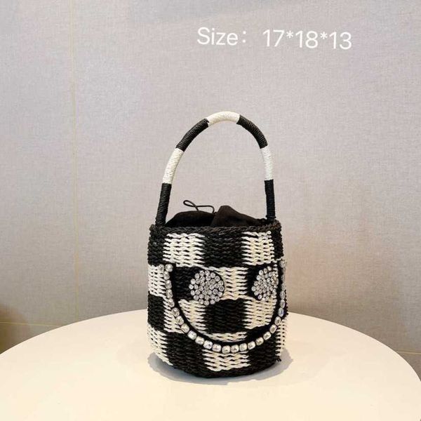 

women's 2023 new korean net red contrast rhinestone smiling face bag straw woven drawout basket bag single shoulder bag 230613