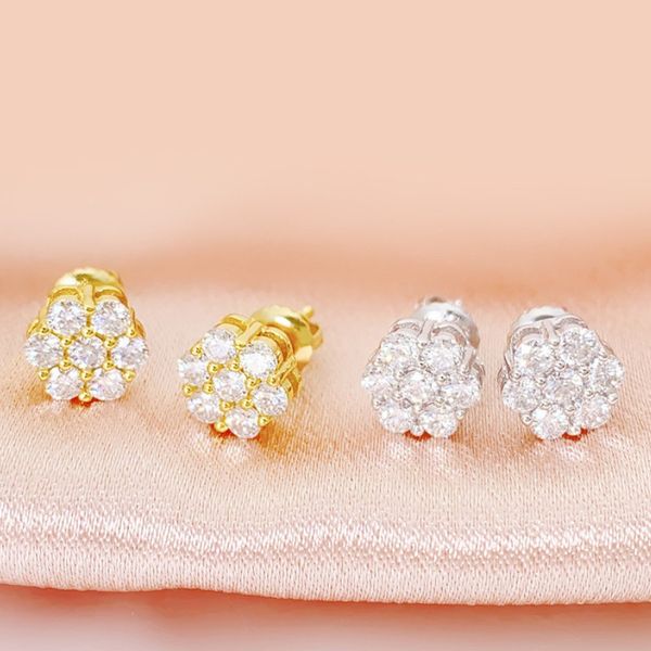 

passed test 3mm moissanite flower earrings diamond charm jewelry s925 silver men and women classic earrings, Golden;silver