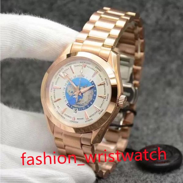 

blue dial aqua terra 150m worldtimer limited watch 41mm automatic movement power ocean stainless steel sports sea around the world mens watc, Slivery;brown