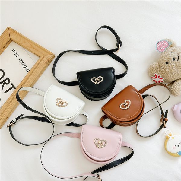 

children cute princess handbags korean style retro pu baby girls love heart chest bag kids rhinestone mini crossbody purse f1714, Black
