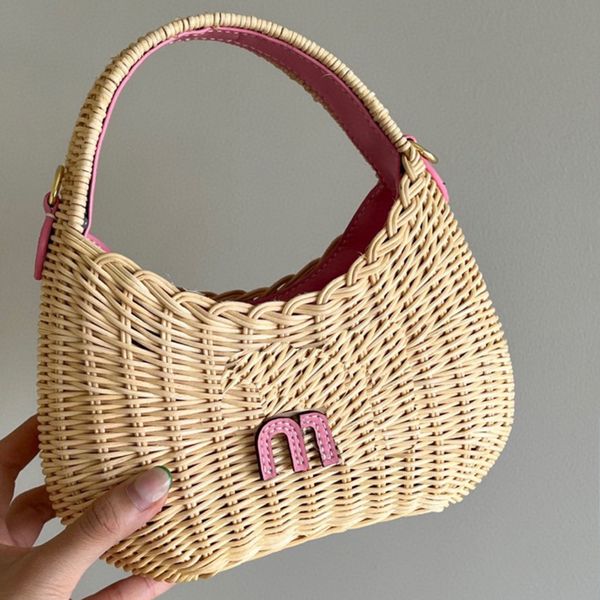 

new straw woven totes bag women designer armpit handbag purse fashion embroidered letters bamboo weaving hobo pouch hollowed out wallet hand