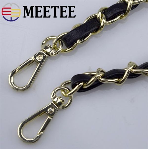 

meetee 120cm replacement shoulder bag strap black gold pu leather long belts handbag chain buckle parts accessories ap3476446893