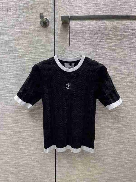 

women's knits & tees designer 2023 summer new casual versatile temperament reduced age double c contrast knitted short sleeves 14w2, White