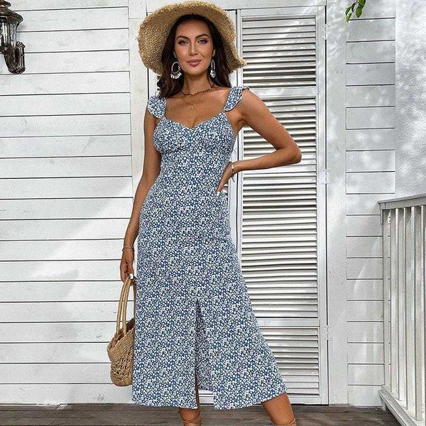 

summer womens clothes floral split dresses sling casual sleeveless, Black;gray