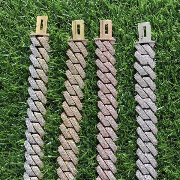 

19mm 18inch 14k iced out prong cuban 3 rows stones, Silver