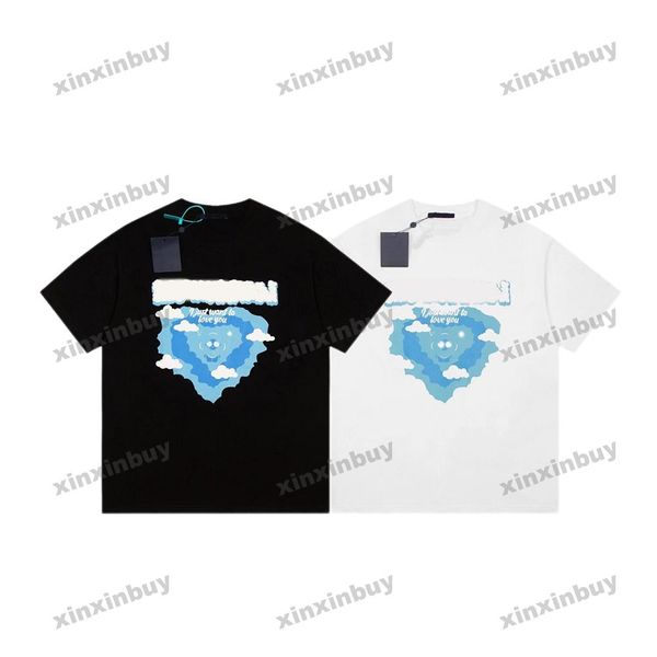 

xinxinbuy men designer tee t shirt 23ss blue sky love pattern printing short sleeve cotton women black white m-2xl, Black;brown