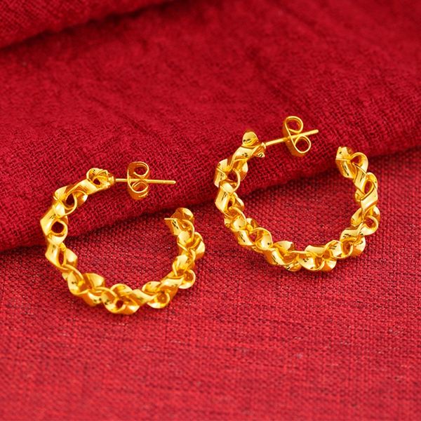 

circle hoop earrings twisted knotted pretty real 18k gold color fashion women round earrings gift, Golden;silver