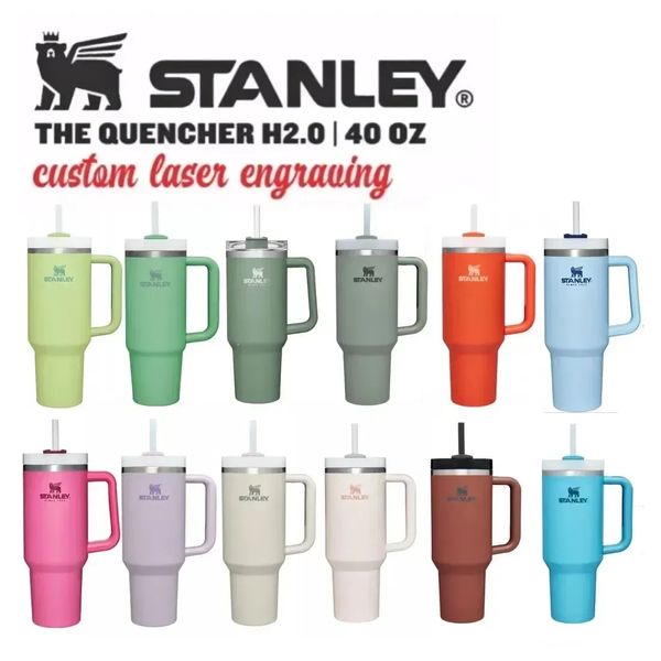 

dune with stanley logo quencher h2.0 40oz stainless steel tumblers cups with handle lid and straw big capacity car cups insulated rose quart