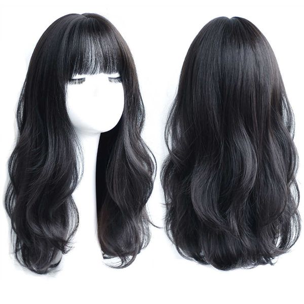 

lace wigs houyan long curly synthetic wig with center bangs dark brown natural curly hair wig female cosplay wig heat-resistant fiber wig z0, Black;brown