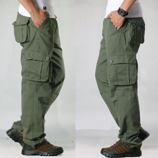 

pants cargo pants casual long trousers multipockets military tactical pants men loose straight slacks army pantalon militaire homme, Black
