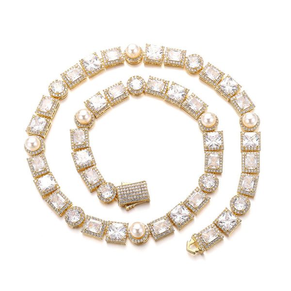 

10mm 18/20/22inch gold plated pearl cz chain necklace bracelet for men women hip hop punk jewelry necklace chains, Silver