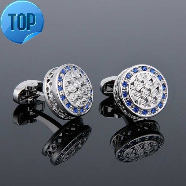 

men's cufflinks luxury blue rhinestone silver round shirt sleeve studs xk18s026