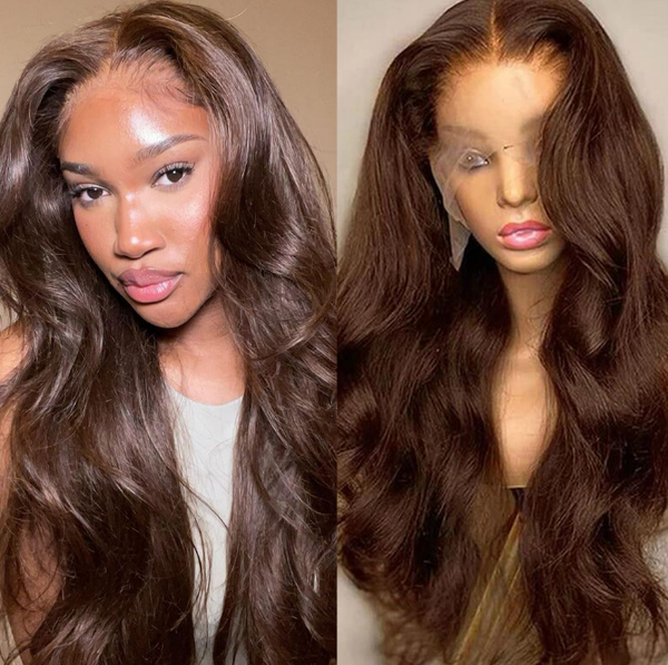 

chocolate brown lace front human hair wigs 13x6 high density hd transparent body wave lace closure wig for black women remy, Black;brown