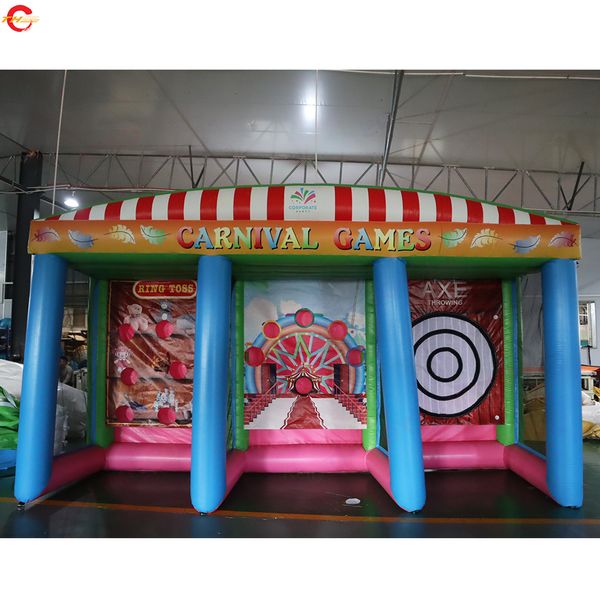 

5x2.5x2.8mh (16.5x8.2x9.2ft) door delivery outdoor activities 3 in 1 backyard inflatable axes throw game ring toss carnival toys with air bl