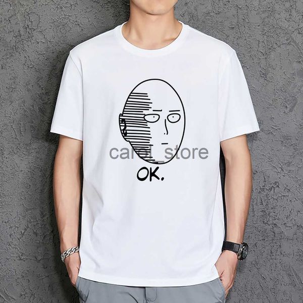 

men's t-shirts one punch man saitama t shirt men ok japanese anime tshirt cartoon tshirts 2023 summer cotton short sleeve funny t-shir, White;black