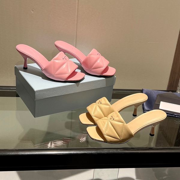 

fashion women's design sandals brushed leather pump inverted slippers high heels herringbone flat slide screen printing shoes 01, Black
