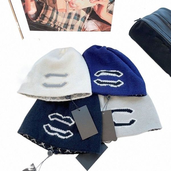 

designer skull caps fashion two-sided knitted hat for winter hats 4 color i0ic#, Blue;gray