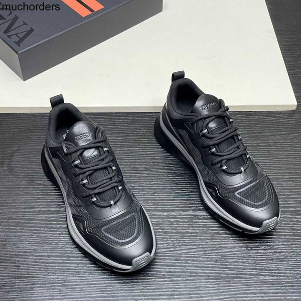 

new zzegn ermenegildo sports technology running shoes regenerated nylon comfortable and breathable men's casual shoes premium leather s, Black