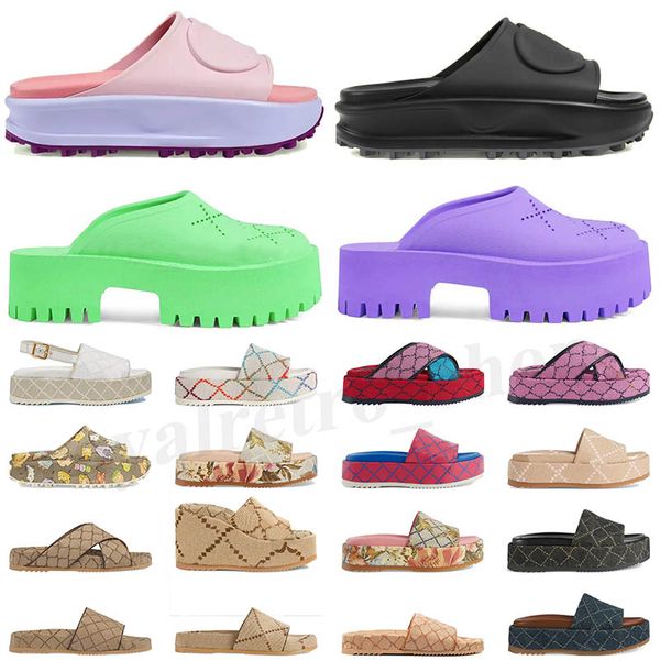 

2023 slipper guccie for womens fashion embroidered canvas designer slides slip on slippers girls 60mm canvas covered platform sandals and du, Black