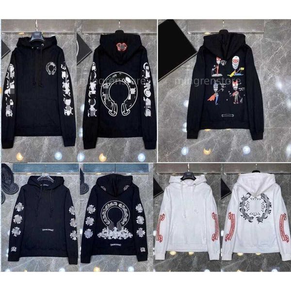 

men's hoodies sweatshirts fashion luxury mens jackets designer zipper heart horseshoe cross print brand ch women chromes coat casual pu, Black
