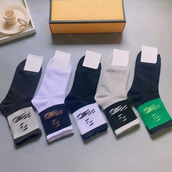 

23ss designer men socks mid-leg socks 5 pairs in box letter logo jacquard socks pure cotton sweat-absorbent comfortable mens underwear men c, Black